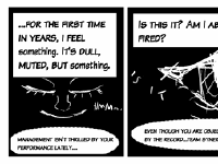 my character drifting into thought mid-conversation with her boss